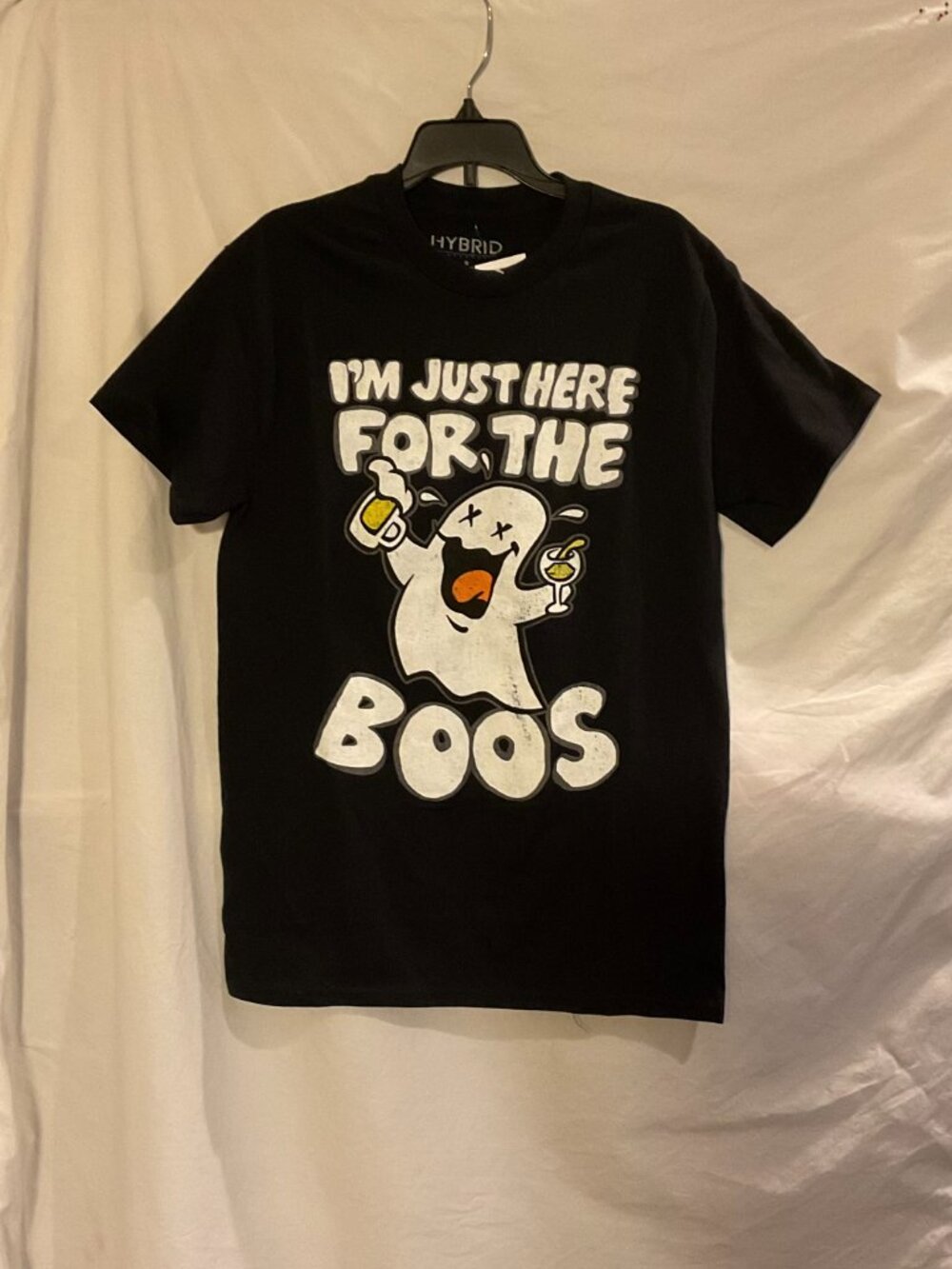 Hybrid Mens Black "I'm just here for the Boos" Ghost NWT Halloween T-Shirt